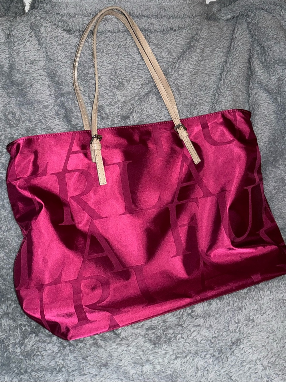 Furla Italy Pink Fuchsia Satin Jacquard Tote Bag Large Shoulder Bag